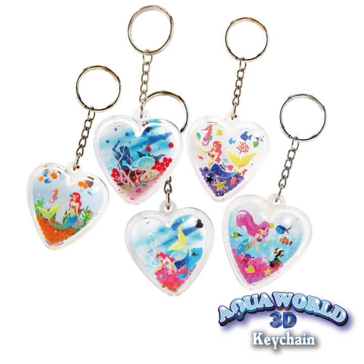 Aqua World Keychain Liquid Heart Mermaid Glitter Keychain FY4-F024-D