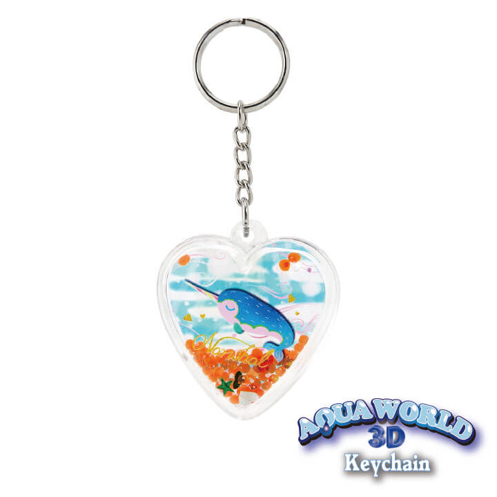 Aqua World Keychain Liquid Heart Narwhal Zoo Souvenir Design FY4-F024-E