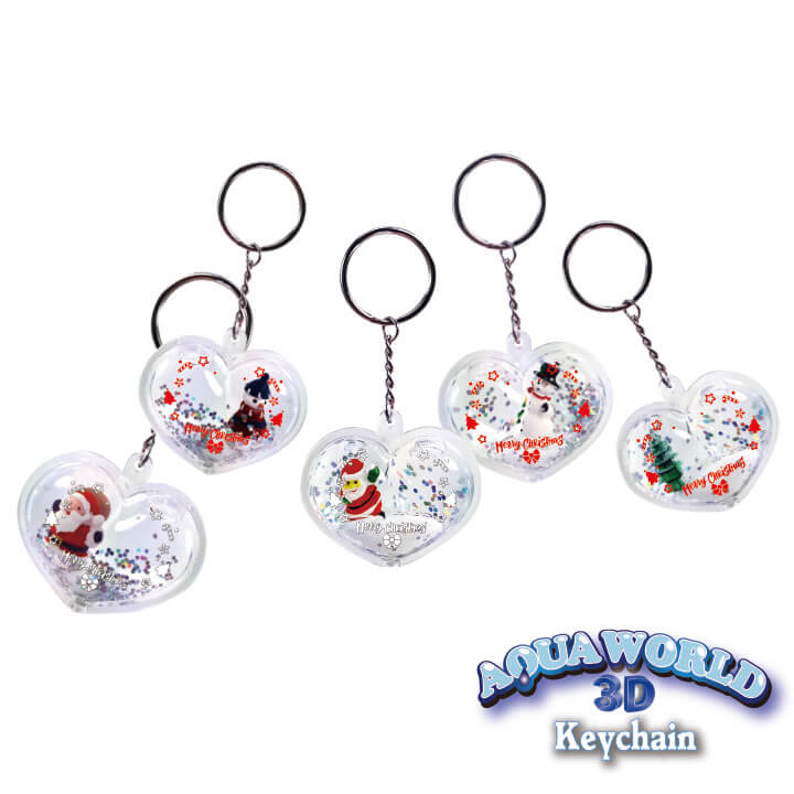 Aqua World 3D Keychain Christmas Heart Series Glitter Keychain FY4-F074-C