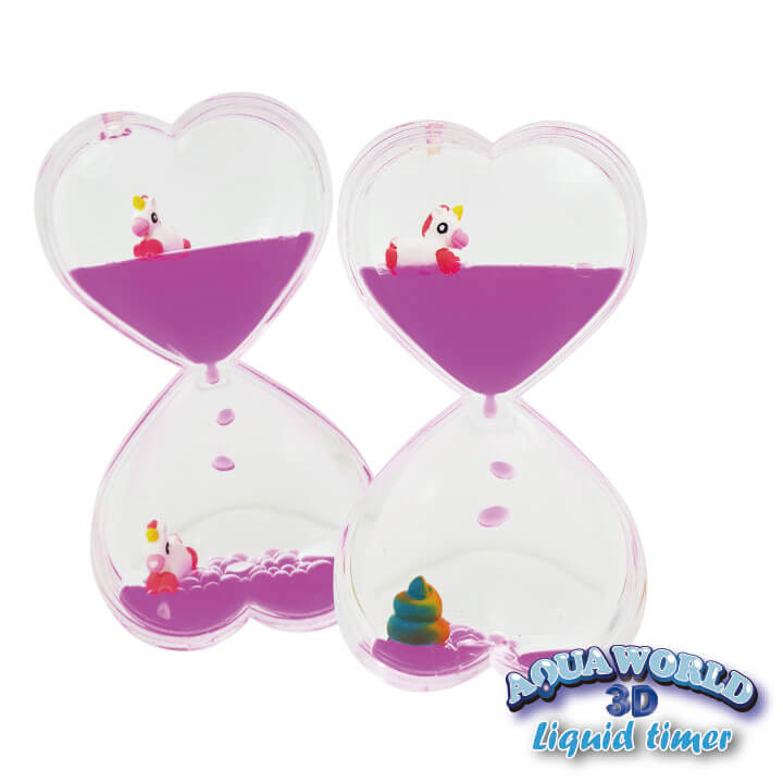 Aqua World 3D Liquid Timer Double Heart Shape Unicorn Series FY8-F024-D