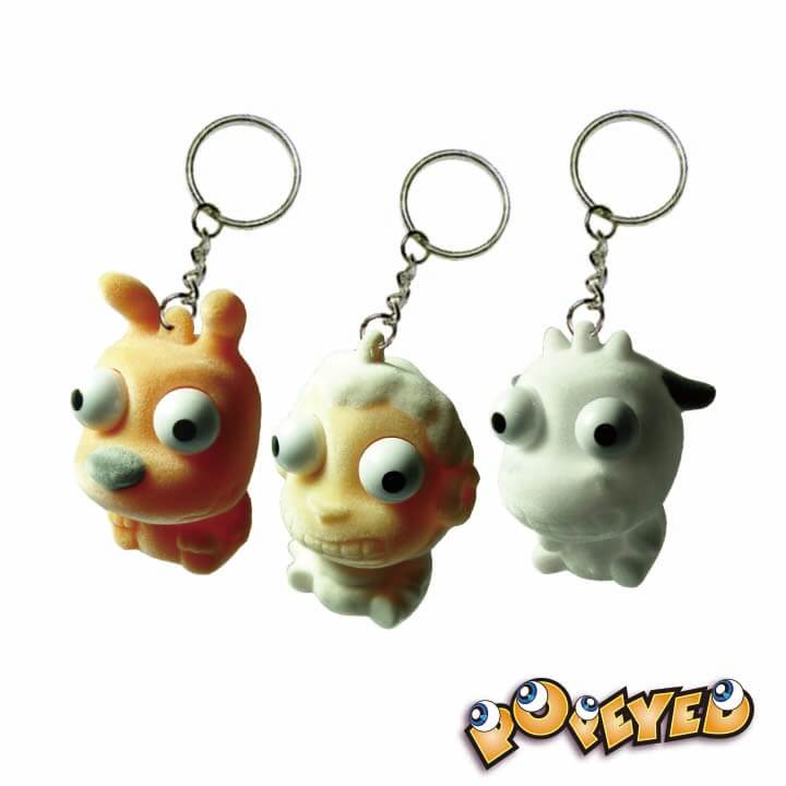 White Flocked Popeyed Keychain Animal Series F4062-1GAAD