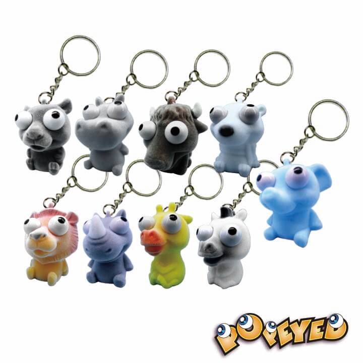 White Flocked Popeyed Keychain Animal Series F4062-1GWWD